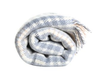 Stylish soft checkered plaid on white background Photo of Stylish soft checkered plaid on white background