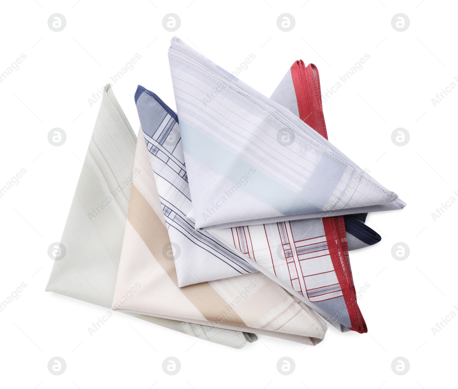 Stylish handkerchiefs isolated on white, top view Photo of Stylish handkerchiefs isolated on white, top view