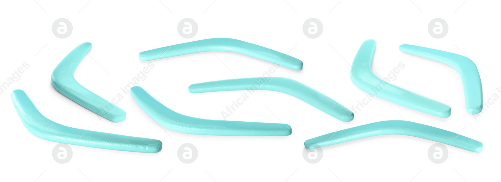 Set with turquoise boomerangs on white background. Banner design Image of Set with turquoise boomerangs on white background. Banner design