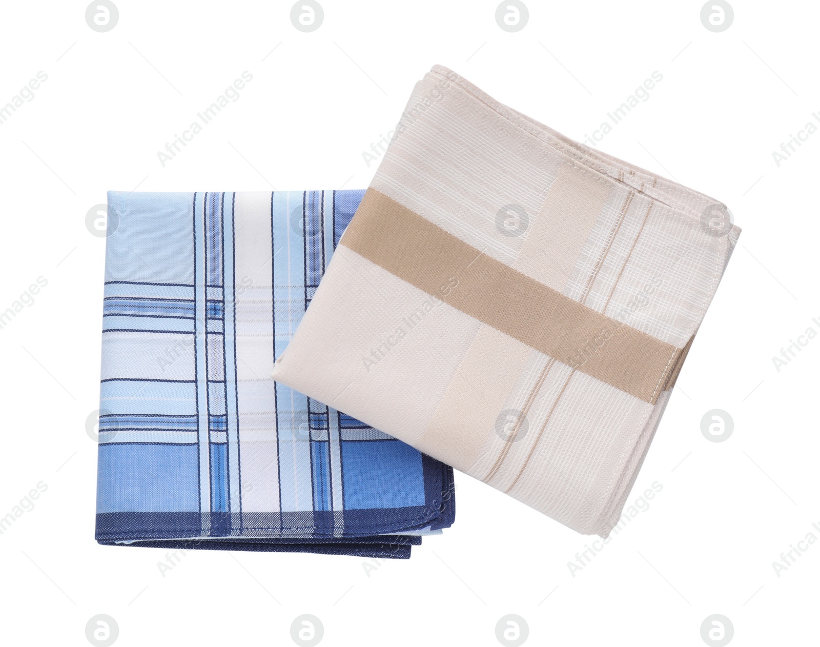 Stylish handkerchiefs on white background, top view Photo of Stylish handkerchiefs on white background, top view
