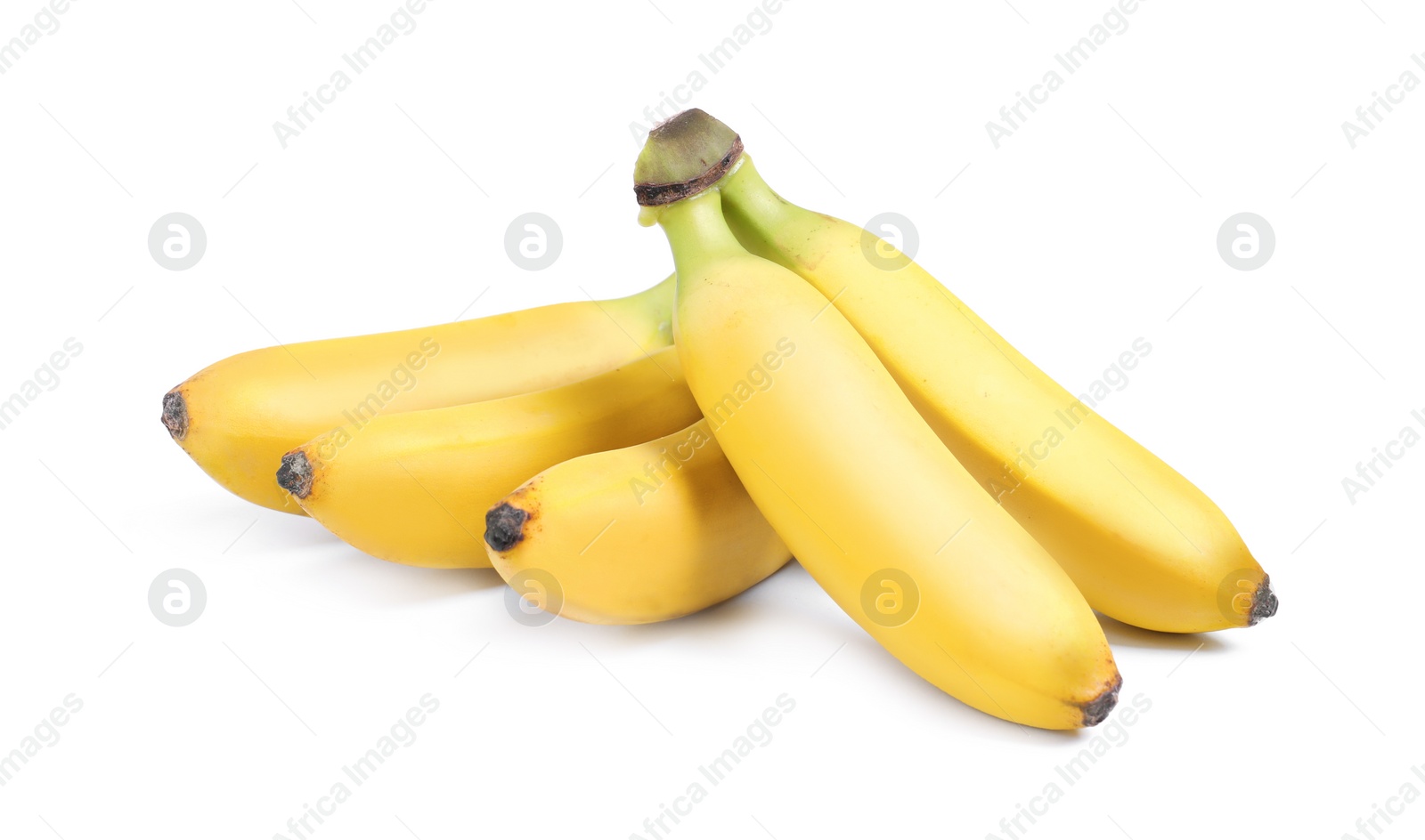 Tasty ripe baby bananas on white background Photo of Tasty ripe baby bananas on white background