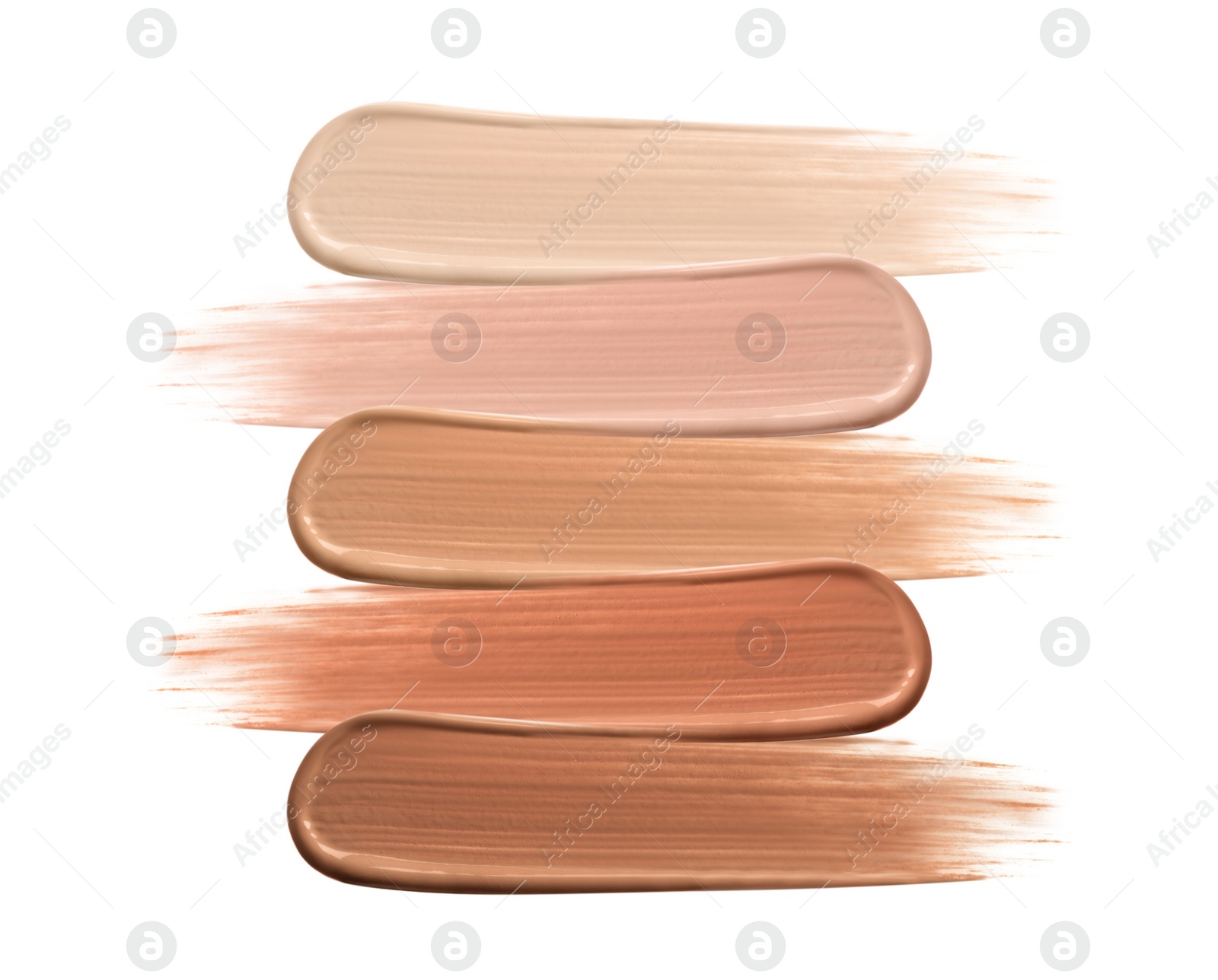Different shades of liquid skin foundation on white background, top view Image of Different shades of liquid skin foundation on white background, top view