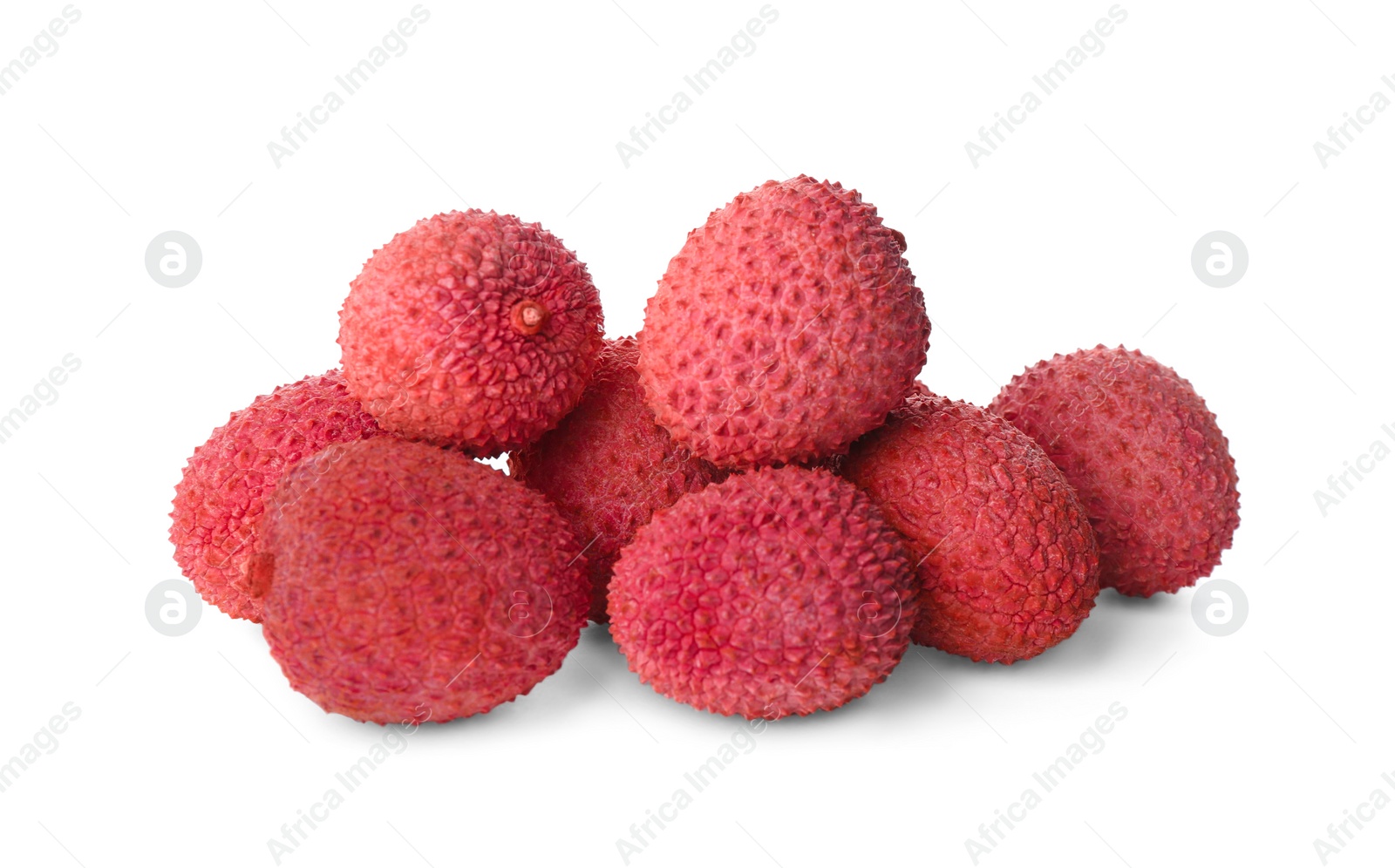 Pile of fresh ripe lychees on white background Photo of Pile of fresh ripe lychees on white background