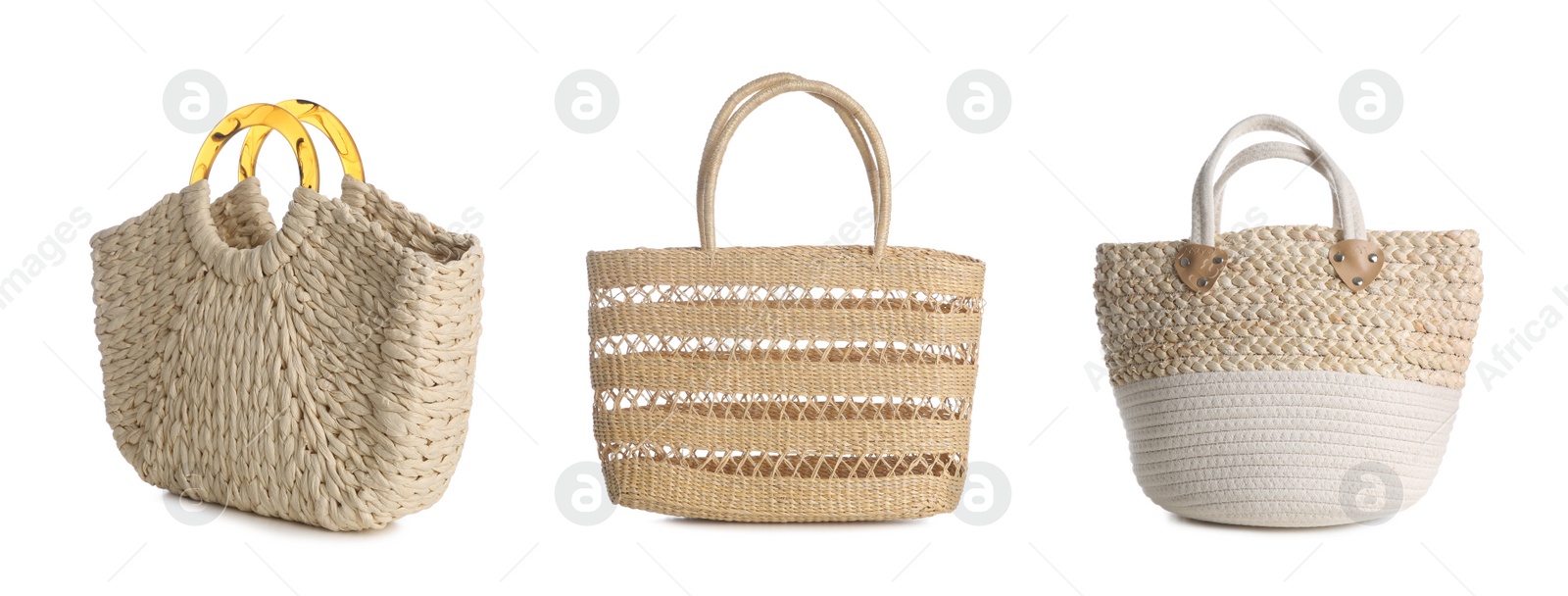 Set with different stylish bags on white background. Banner design Image of Set with different stylish bags on white background. Banner design