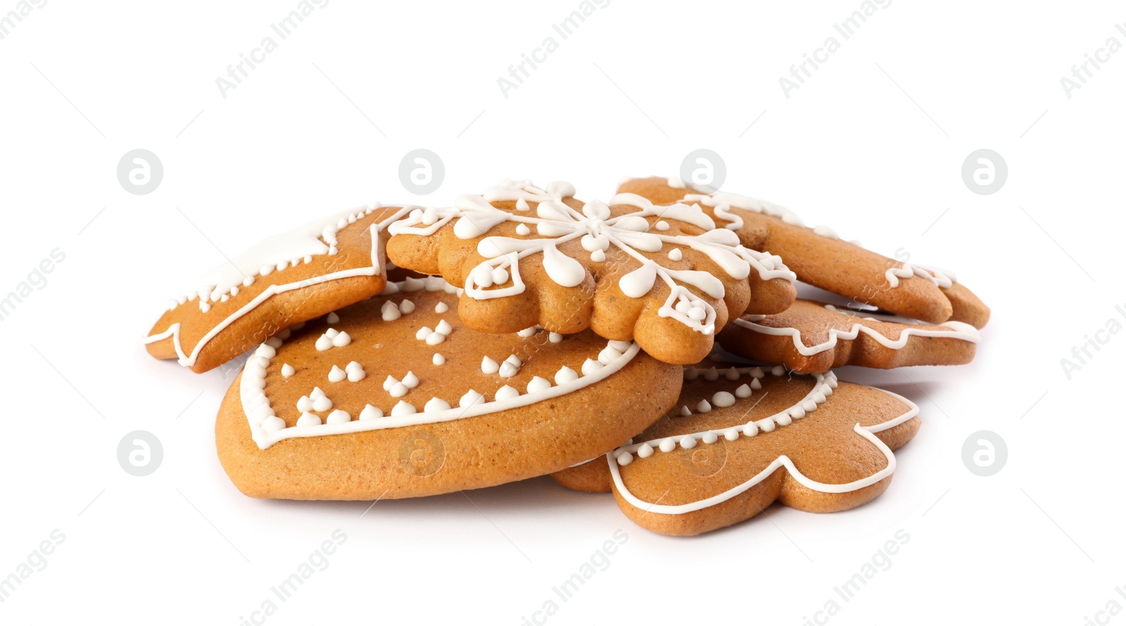 Pile of Christmas cookies on white background Photo of Pile of Christmas cookies on white background