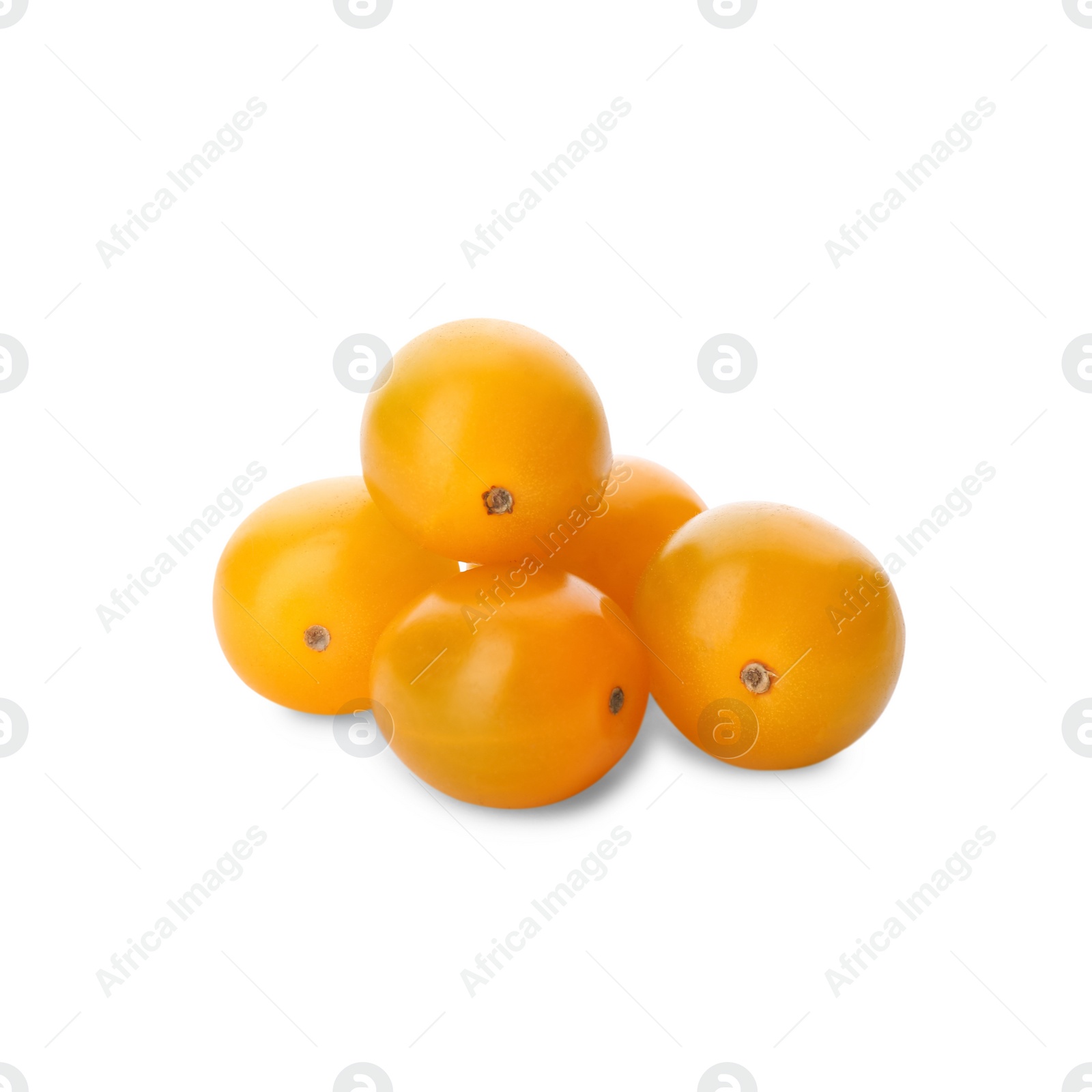 Photo of Delicious ripe yellow tomatoes isolated on white