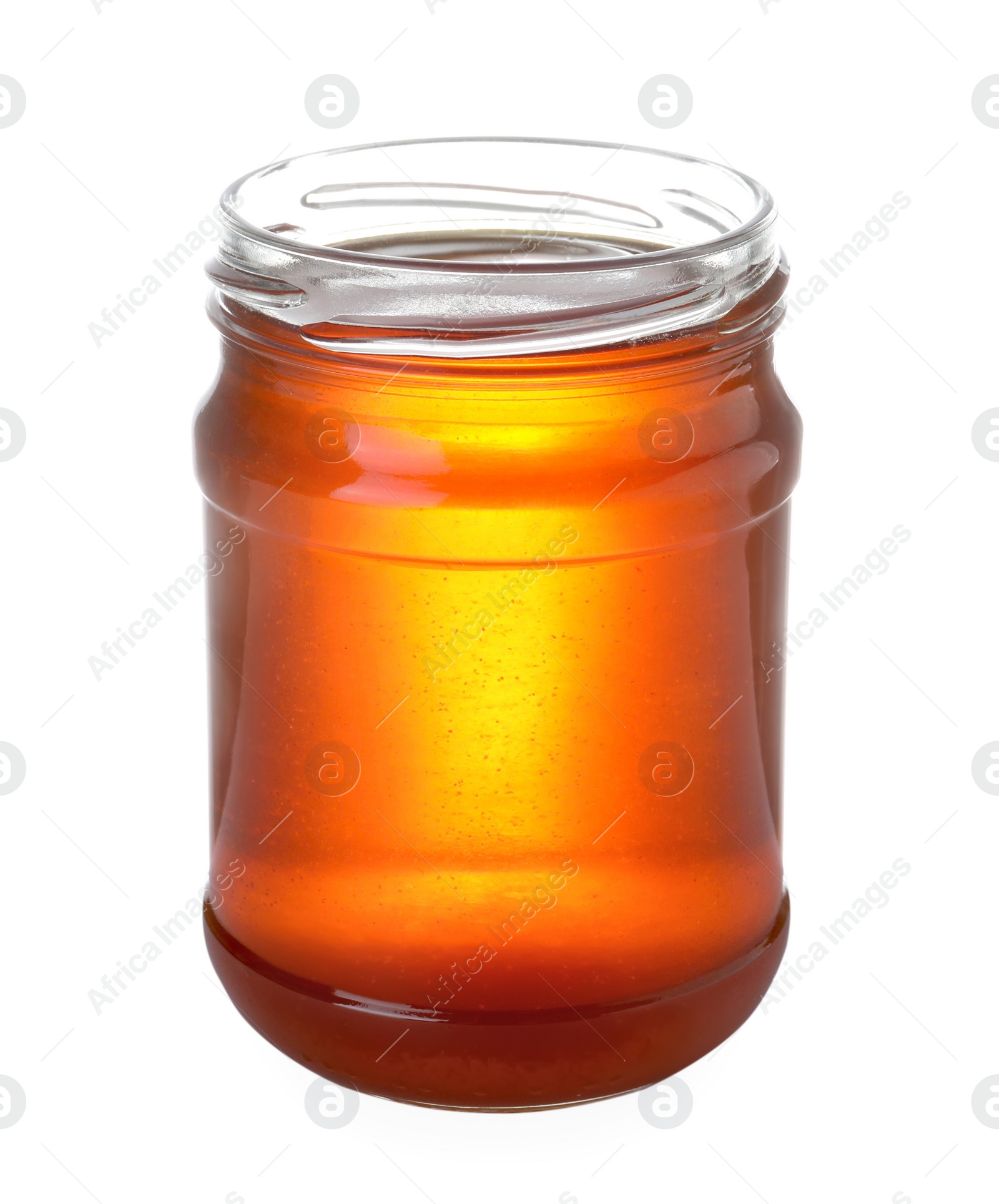 Jar with organic honey isolated on white Photo of Jar with organic honey isolated on white