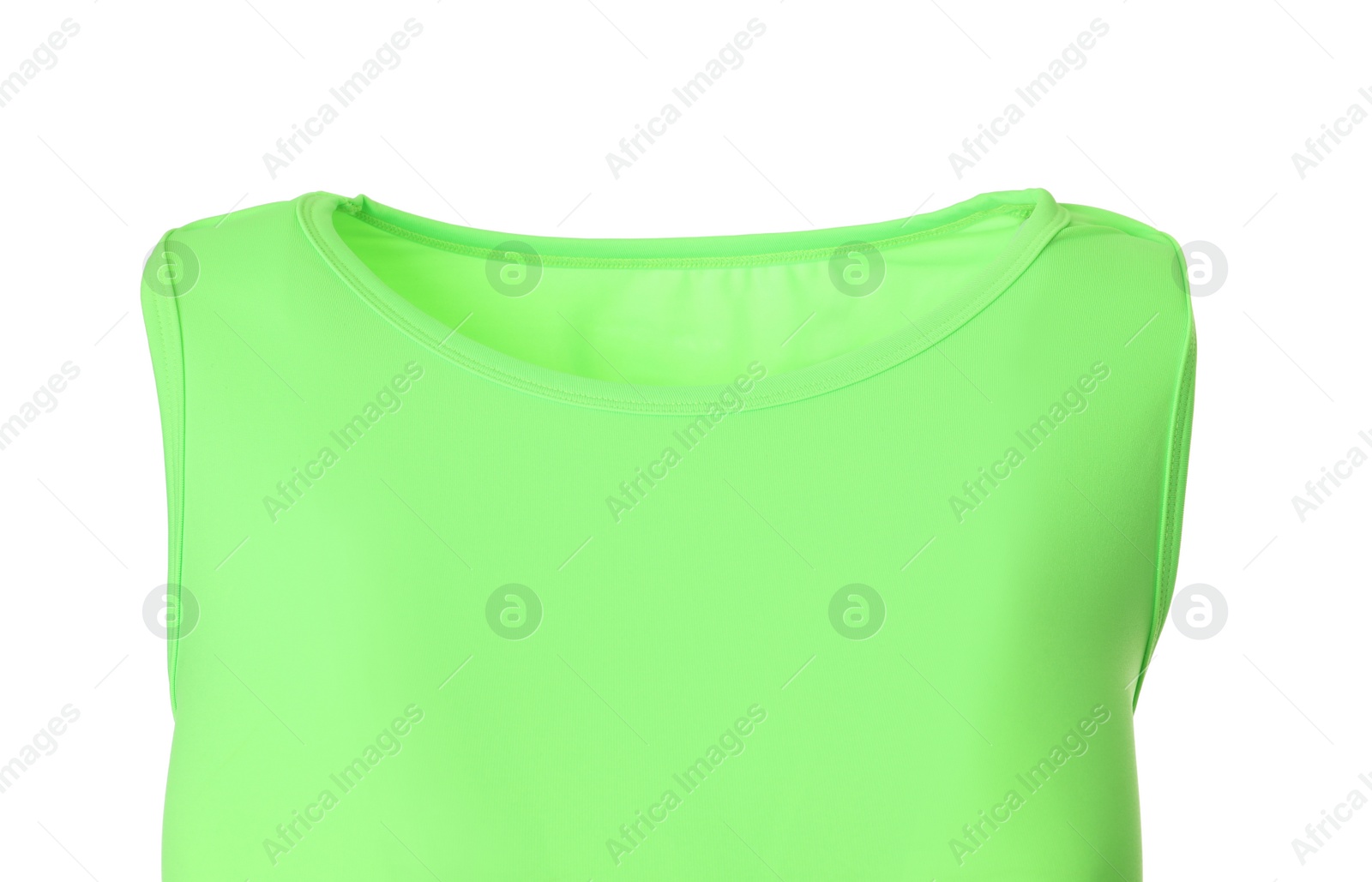 Green women's top isolated on white, closeup. Sports clothing Photo of Green women's top isolated on white, closeup. Sports clothing