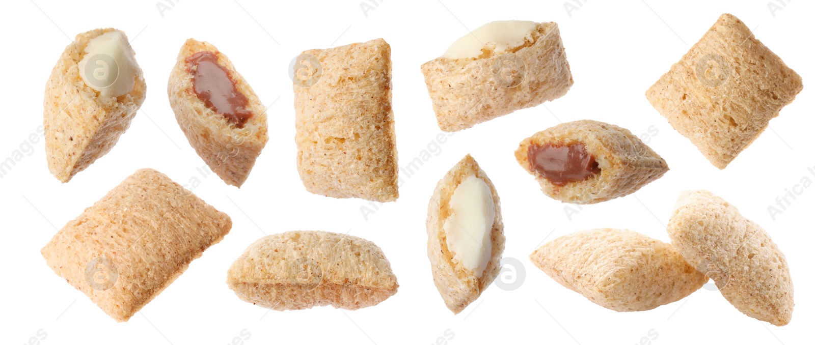 Set with sweet crispy corn pads on white background. Banner design Image of Set with sweet crispy corn pads on white background. Banner design