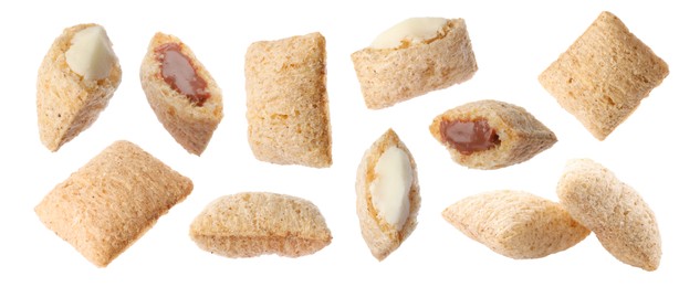 Set with sweet crispy corn pads on white background. Banner design Image of Set with sweet crispy corn pads on white background. Banner design