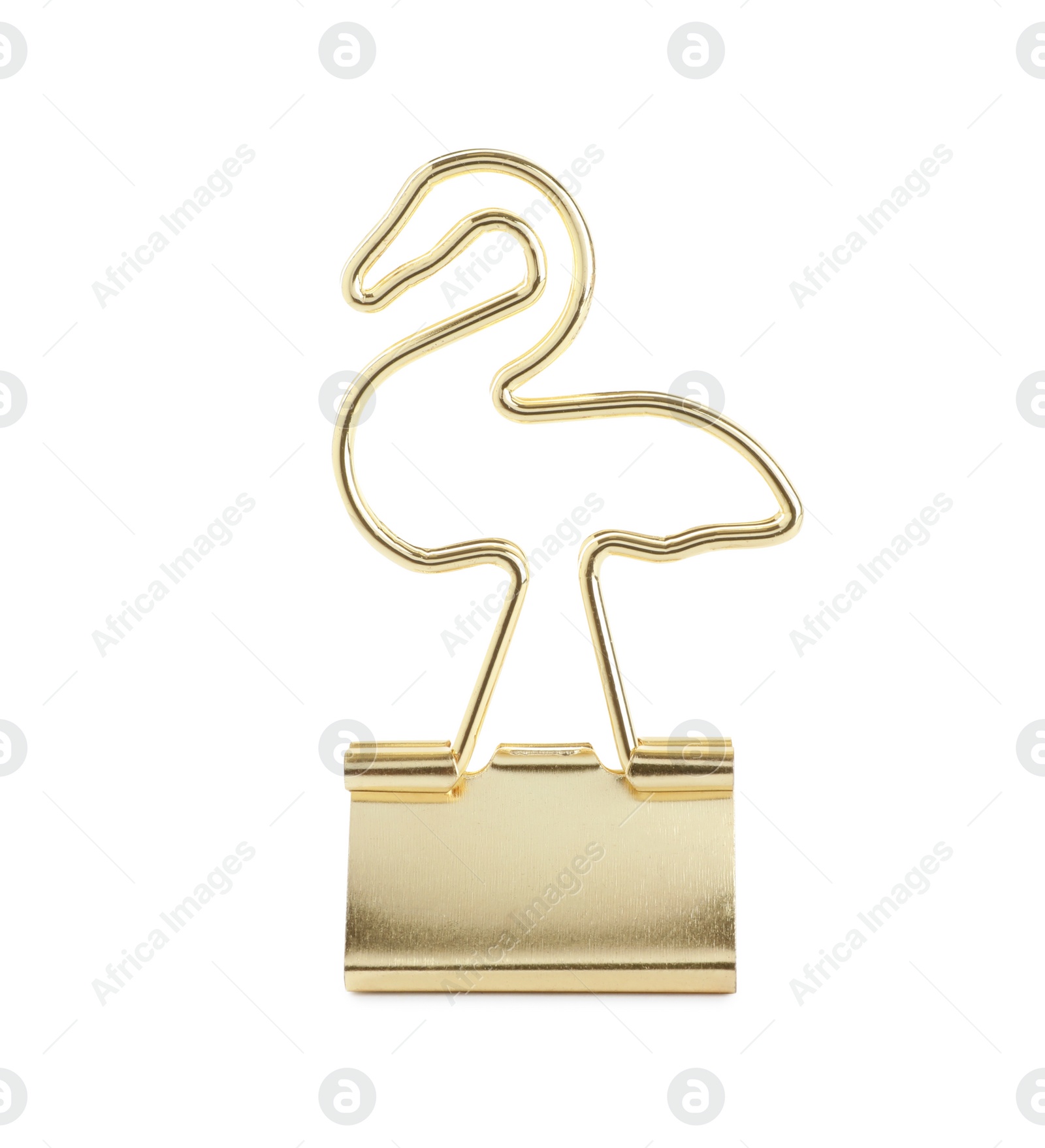 Photo of Flamingo shaped binder clip isolated on white. Stationery item