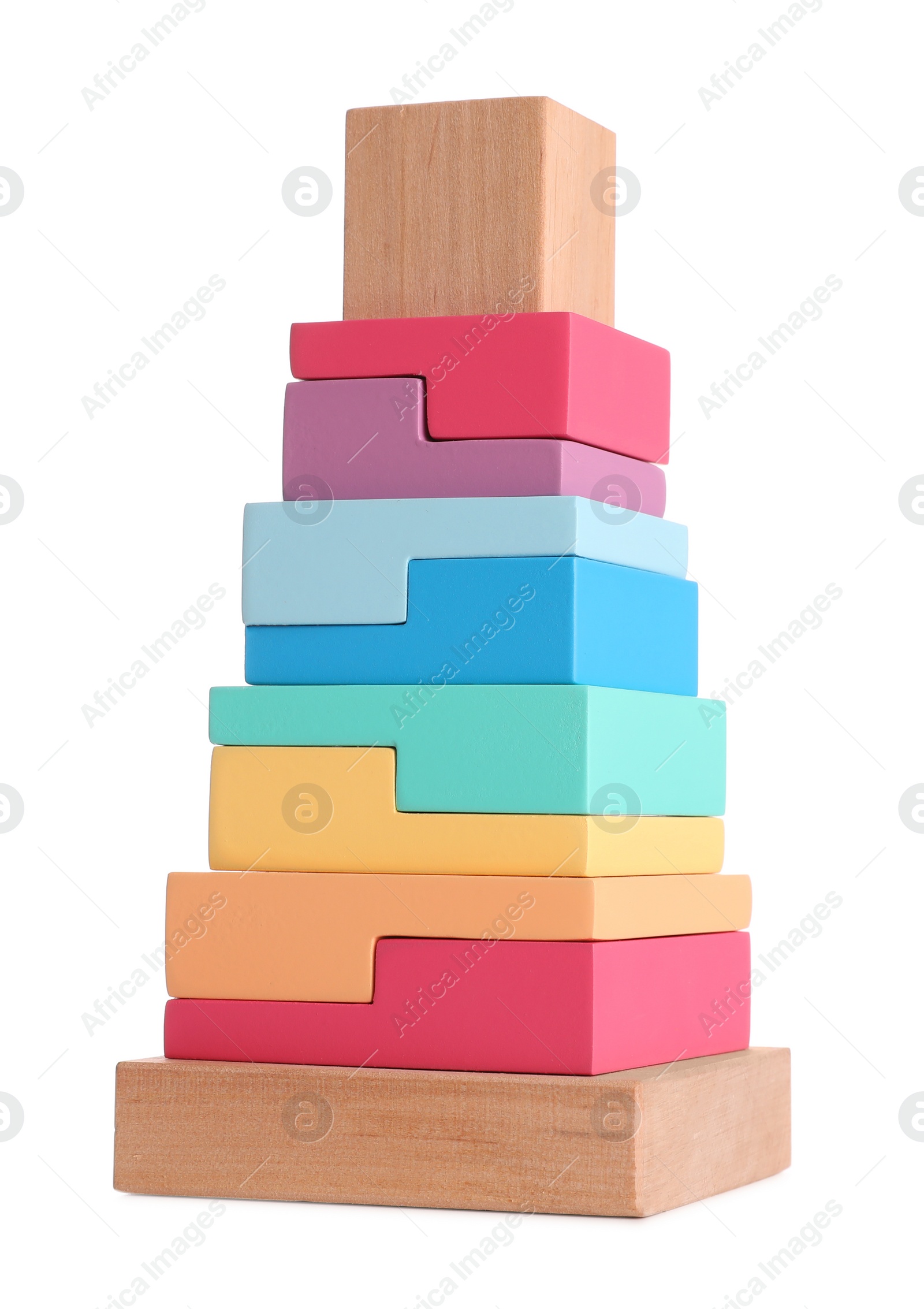 Stack of colorful wooden blocks on white background Photo of Stack of colorful wooden blocks on white background