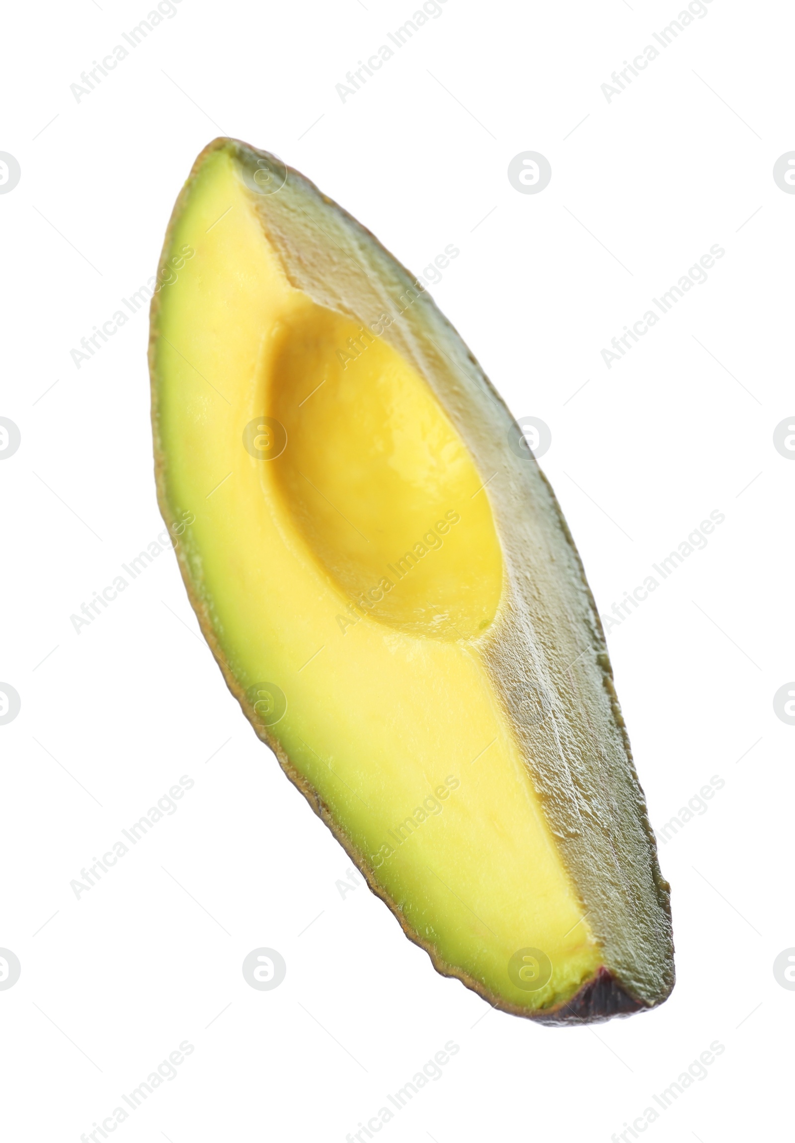 Slice of ripe avocado isolated on white Photo of Slice of ripe avocado isolated on white