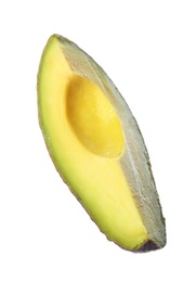 Slice of ripe avocado isolated on white Photo of Slice of ripe avocado isolated on white