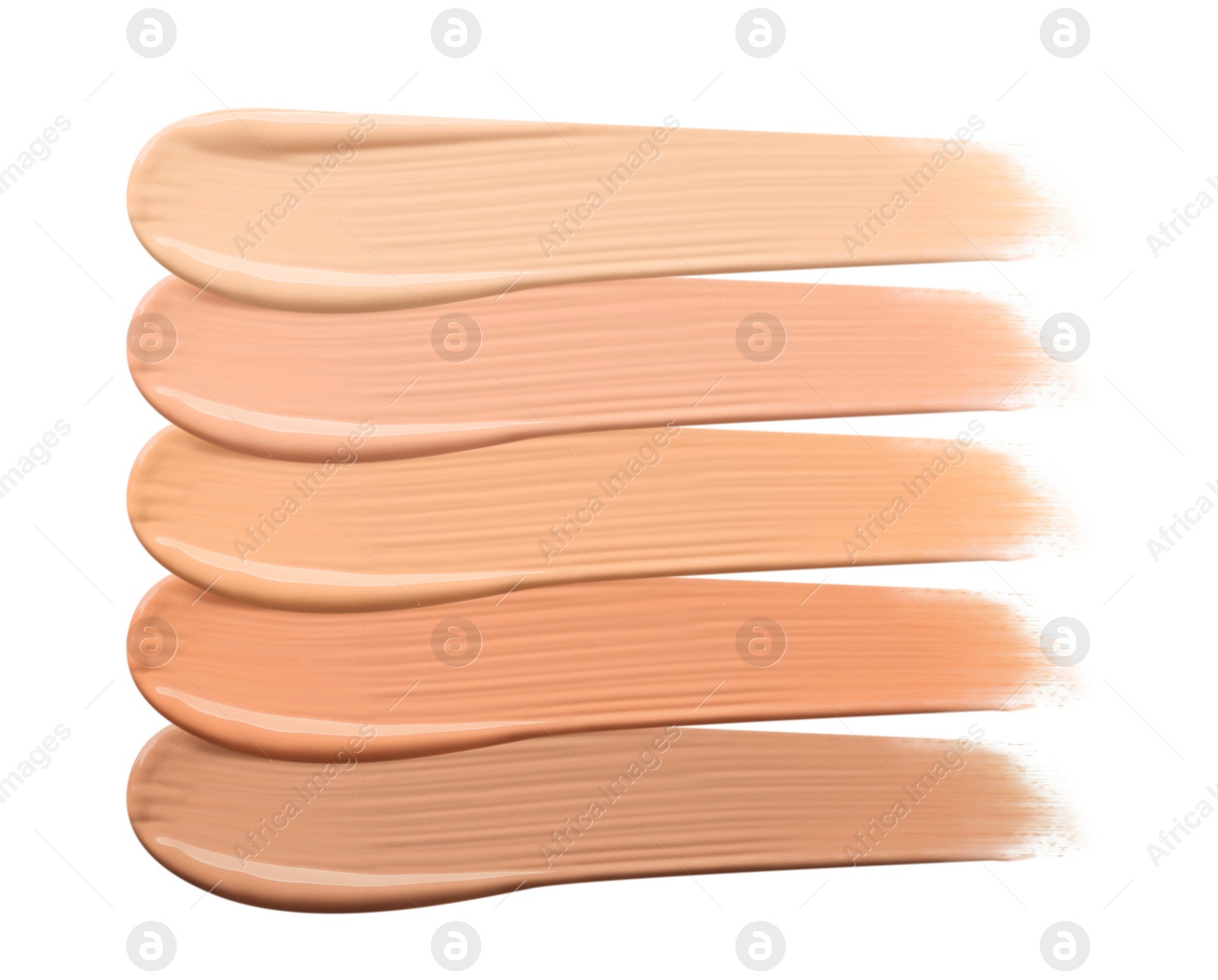 Different shades of liquid skin foundation on white background, top view Image of Different shades of liquid skin foundation on white background, top view