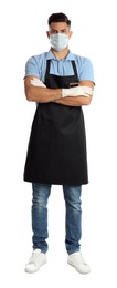 Waiter wearing medical face mask on white background Photo of Waiter wearing medical face mask on white background