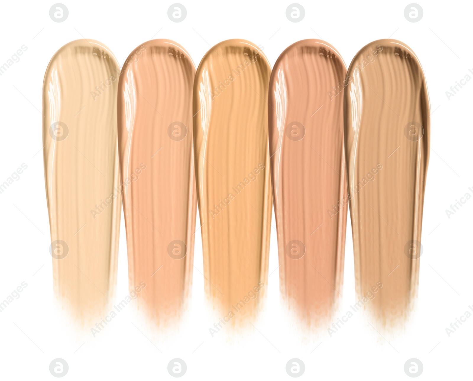 Different shades of liquid skin foundation on white background, top view Image of Different shades of liquid skin foundation on white background, top view