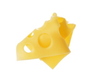Slice of delicious cheese isolated on white Photo of Slice of delicious cheese isolated on white