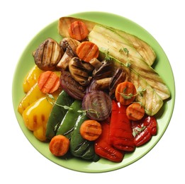 Different delicious grilled vegetables on white background, top view Photo of Different delicious grilled vegetables on white background, top view