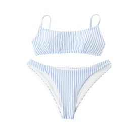 Photo of Stylish bikini isolated on white, top view
