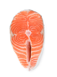 Fresh raw salmon on white background, top view. Fish delicacy Photo of Fresh raw salmon on white background, top view. Fish delicacy