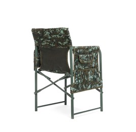 Comfortable camouflage fishing chair on white background Photo of Comfortable camouflage fishing chair on white background