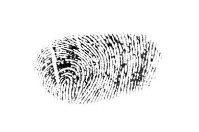 Photo of Black fingerprint made with ink on white background, top view