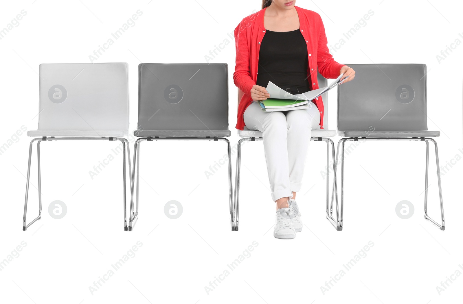 Young woman waiting for job interview on white background Photo of Young woman waiting for job interview on white background