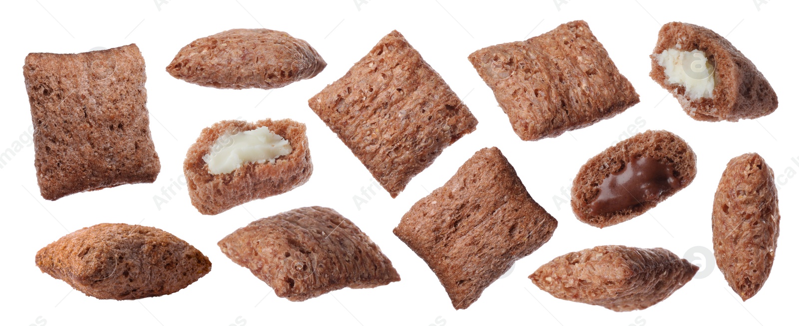 Set with sweet crispy corn pads on white background. Banner design Image of Set with sweet crispy corn pads on white background. Banner design