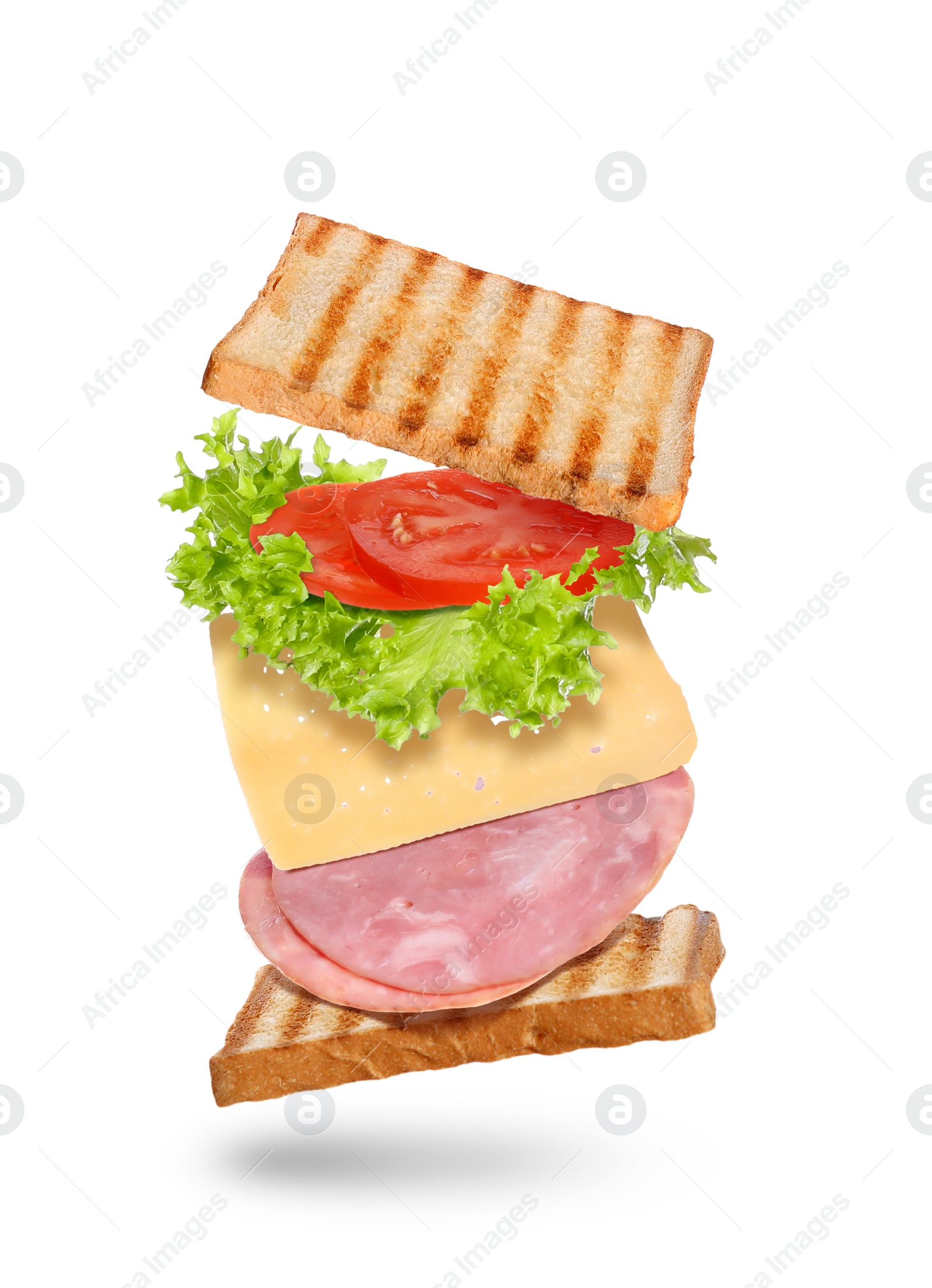 Delicious sandwich with toasted bread on white background Image of Delicious sandwich with toasted bread on white background