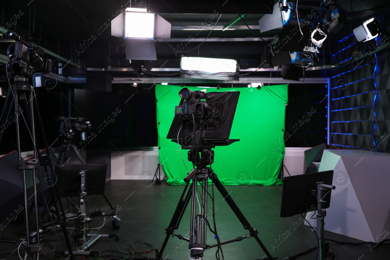 Modern video recording studio with professional cameras Photo of Modern video recording studio with professional cameras