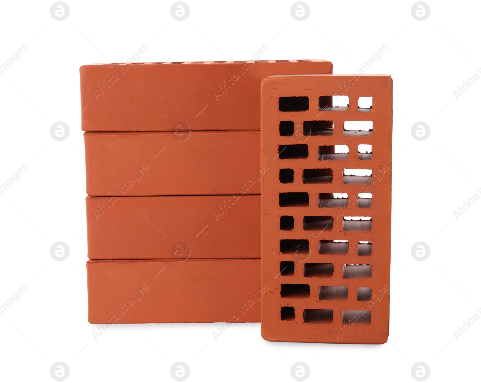 Many red bricks on white background. Building material Photo of Many red bricks on white background. Building material