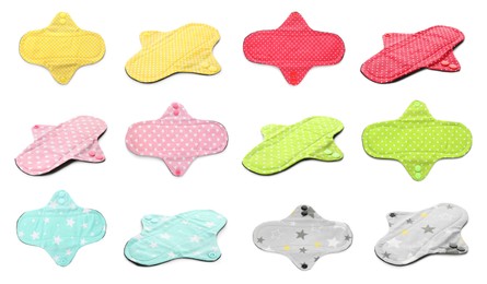 Set with different cloth menstrual pads on white background Image of Set with different cloth menstrual pads on white background