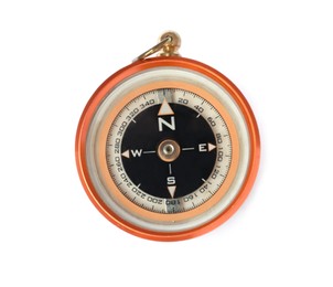 Modern compass isolated on white, top view. Camping tourism Photo of Modern compass isolated on white, top view. Camping tourism