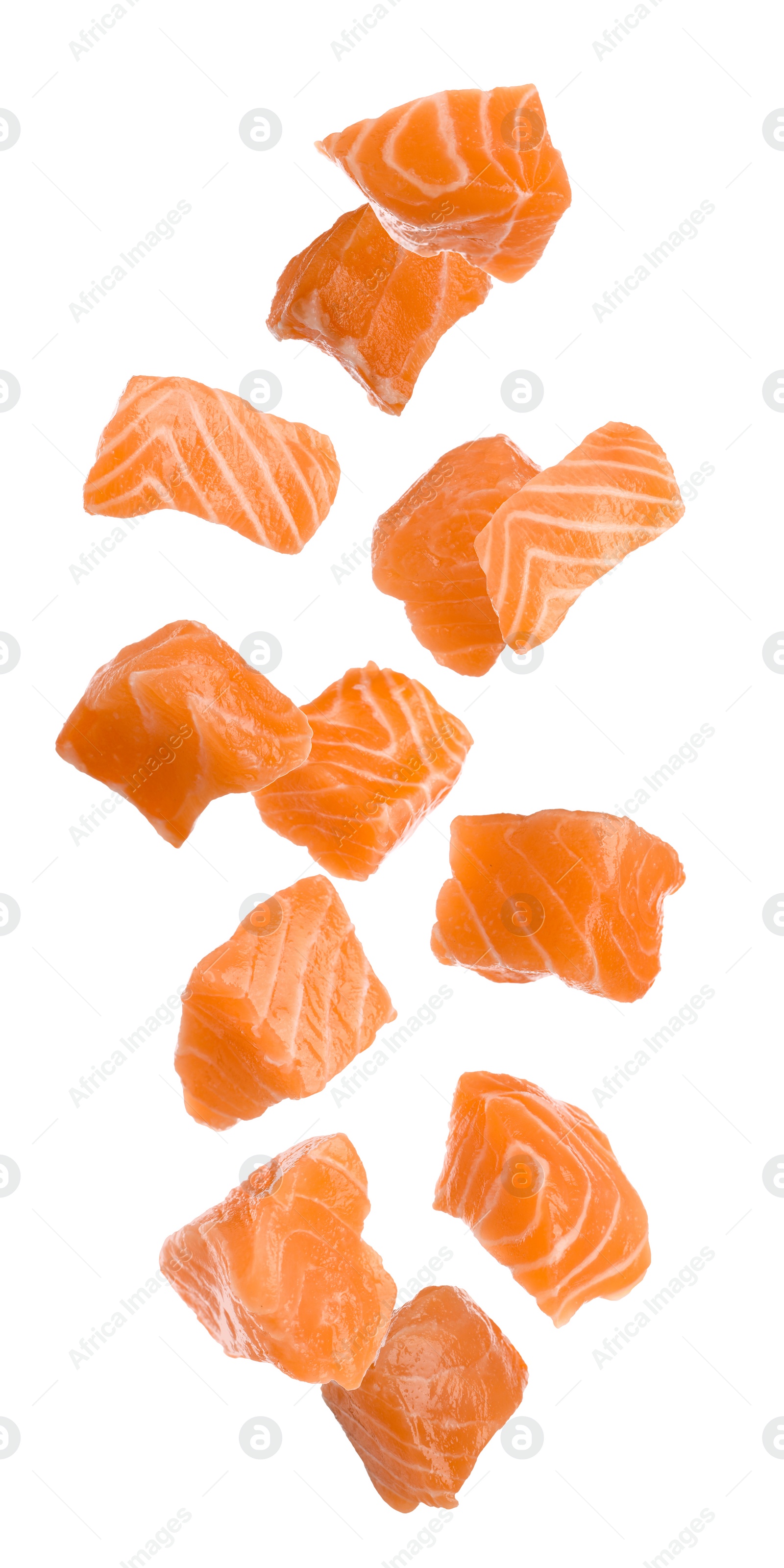 Set with pieces of fresh raw salmon on white background. Fish delicacy Image of Set with pieces of fresh raw salmon on white background. Fish delicacy