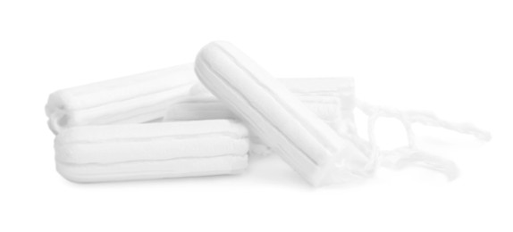 Tampons on white background. Menstrual hygiene product Photo of Tampons on white background. Menstrual hygiene product
