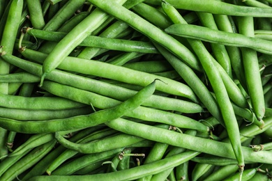 Fresh green beans as background, top view Photo of Fresh green beans as background, top view