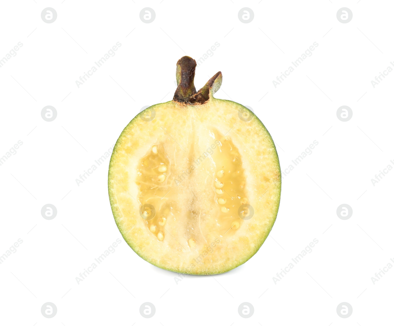 Half of delicious feijoa on white background Photo of Half of delicious feijoa on white background