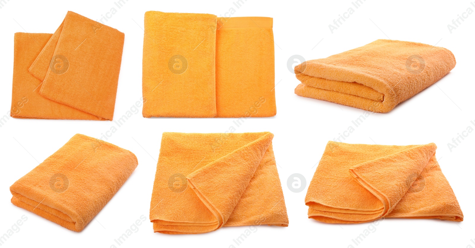 Set with orange beach towels on white background Image of Set with orange beach towels on white background