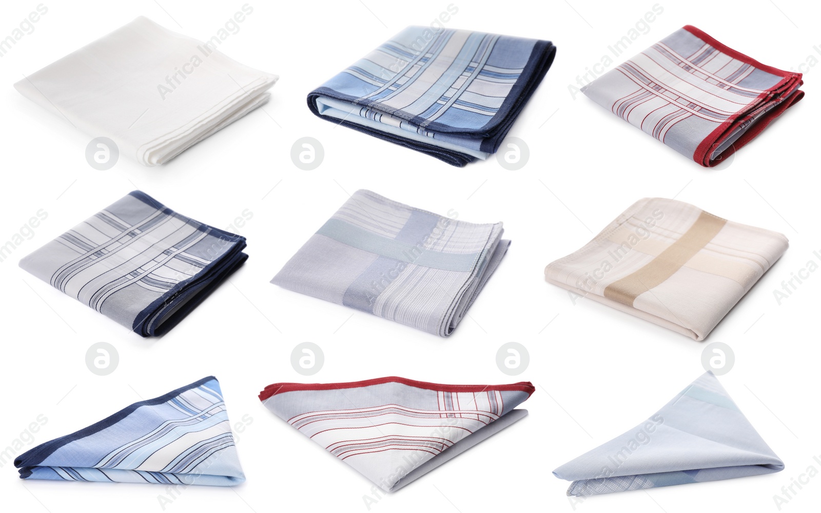 Set with different handkerchiefs on white background Image of Set with different handkerchiefs on white background