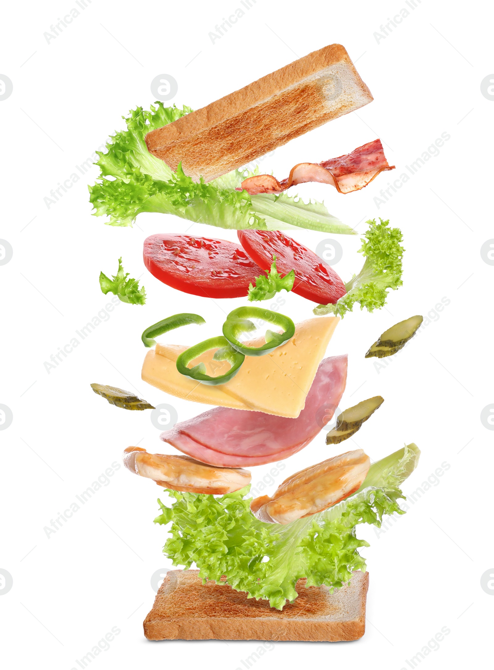 Delicious sandwich with toasted bread on white background Image of Delicious sandwich with toasted bread on white background