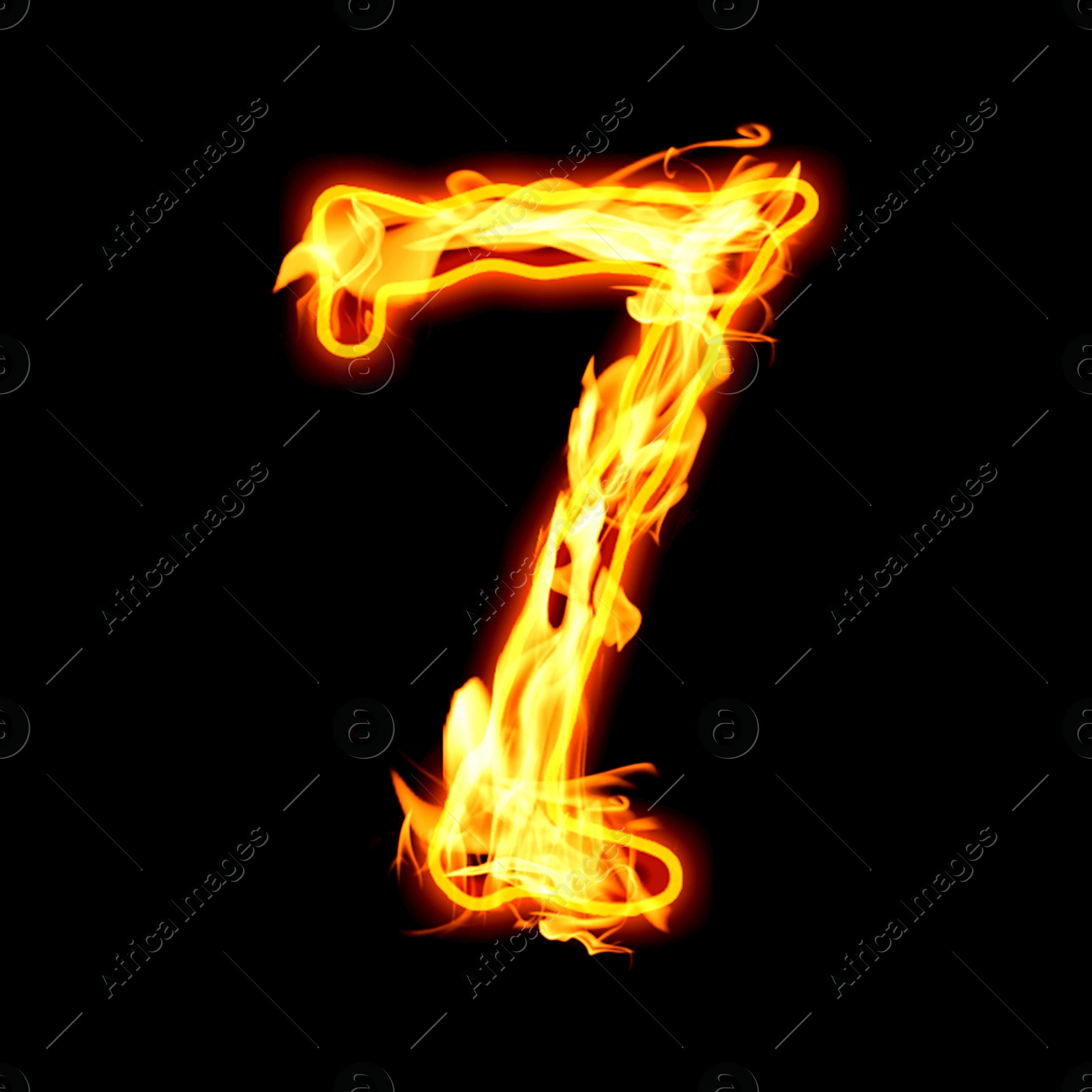 Flaming 7 on black background. Stylized number design Image of Flaming 7 on black background. Stylized number design