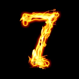 Image of Flaming 7 on black background. Stylized number design