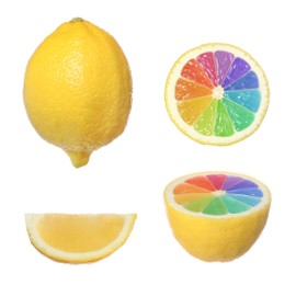 Fresh ripe lemons with rainbow segments on white background. Brighten your life Image of Fresh ripe lemons with rainbow segments on white background. Brighten your life
