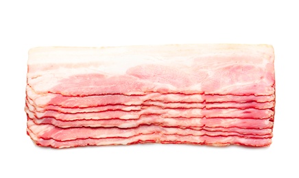 Raw bacon on white background Photo of Raw bacon on white background
