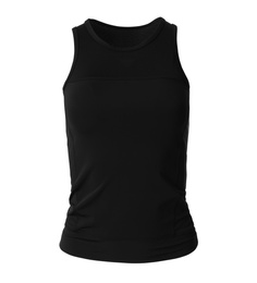 Black women's top isolated on white. Sports clothing Photo of Black women's top isolated on white. Sports clothing