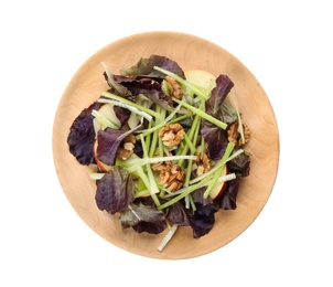 Delicious fresh celery salad isolated on white, top view Photo of Delicious fresh celery salad isolated on white, top view