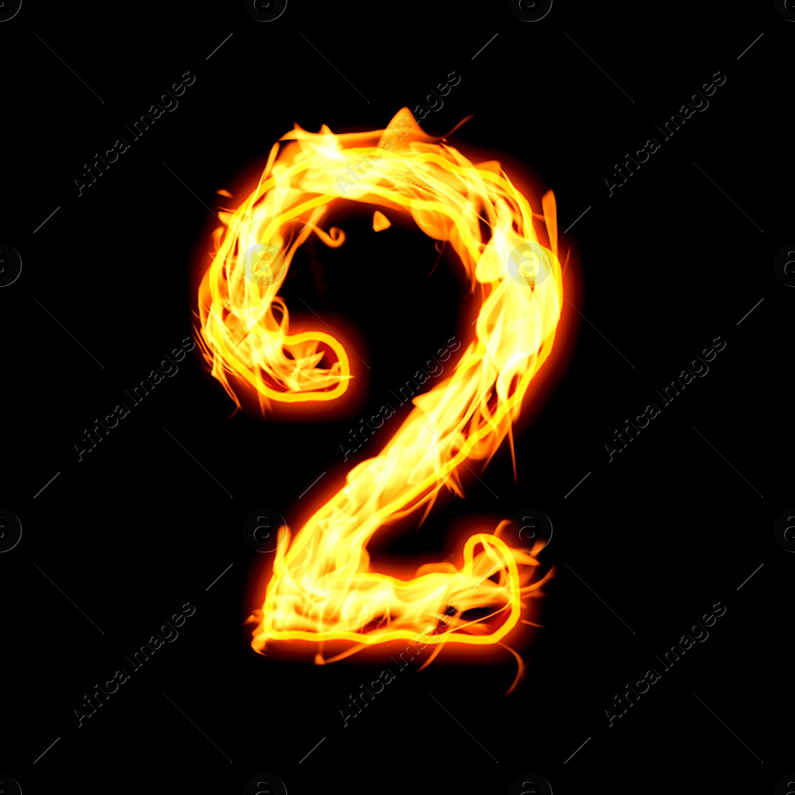Flaming 2 on black background. Stylized number design Image of Flaming 2 on black background. Stylized number design