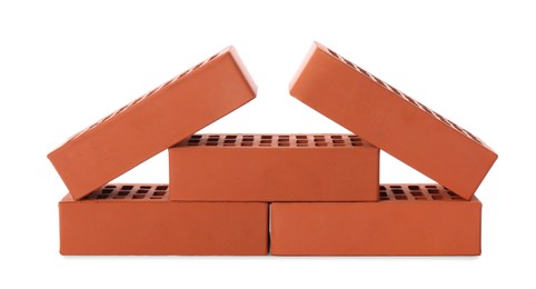 Many red bricks on white background. Building material Photo of Many red bricks on white background. Building material