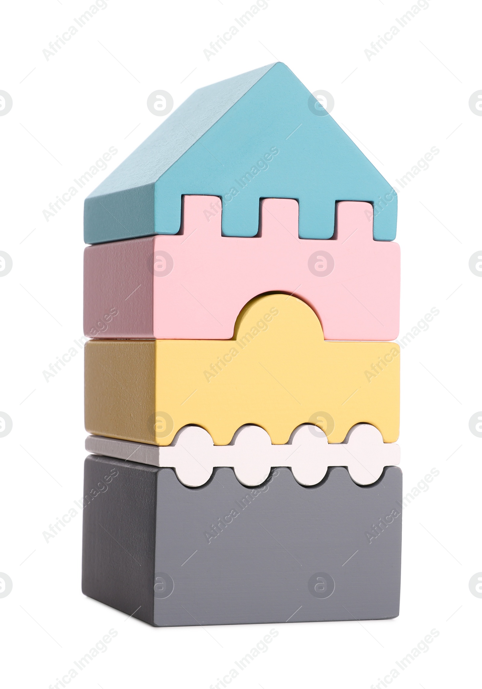 Stack of colorful wooden blocks on white background Photo of Stack of colorful wooden blocks on white background